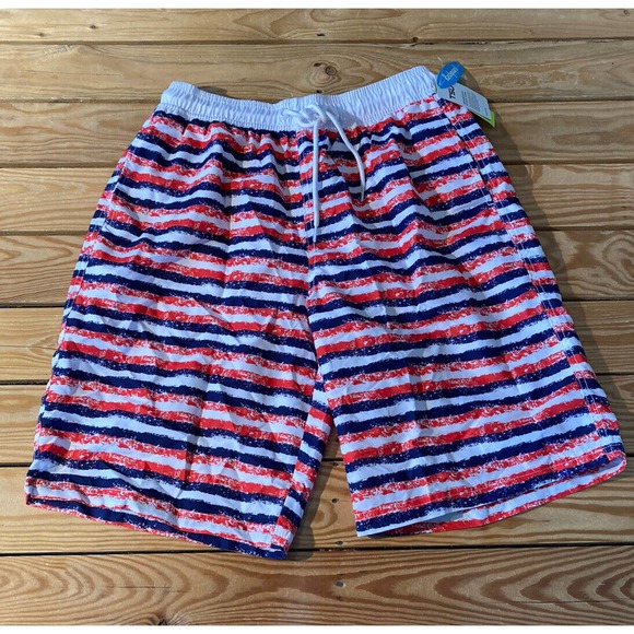 NWT TSLA Stripe Swim Shorts Size Medium Men’s Blue Red - Picture 1 of 8